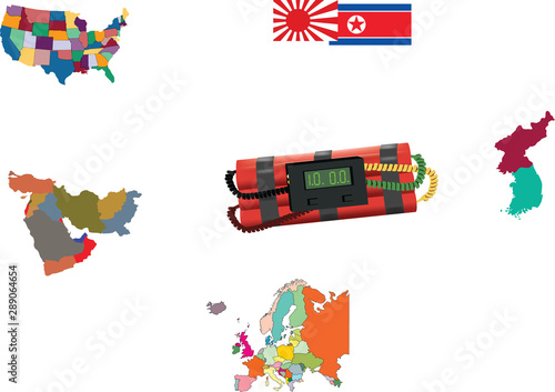 candelotti di dinamite con a fianco alcuni stati continenti