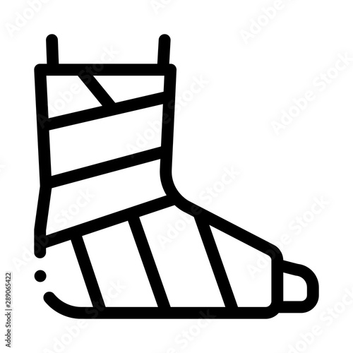 Leg Foot Gipsum Bandage Orthopedic Vector Icon Thin Line. Orthopedic And Trauma Rehabilitation, Belt And Walkers Concept Linear Pictogram. Medical Rehab Goods Monochrome Contour Illustration