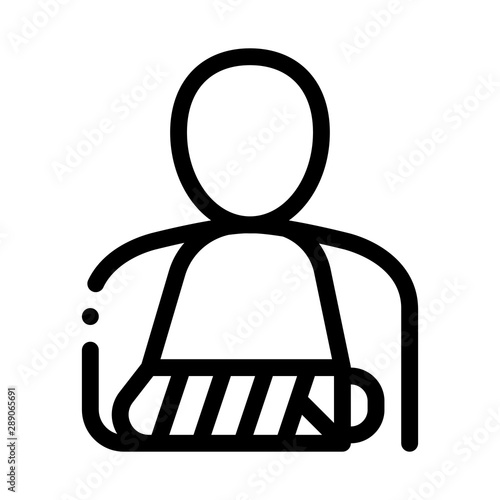 Arm Gipsum Bandage Man Silhouette Vector Icon Thin Line. Orthopedic And Trauma Rehabilitation, Bandage And Walkers Concept Linear Pictogram. Medical Rehab Goods Monochrome Contour Illustration