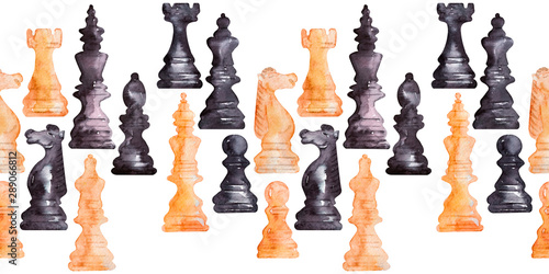 Watercolor background picture Chess pieces