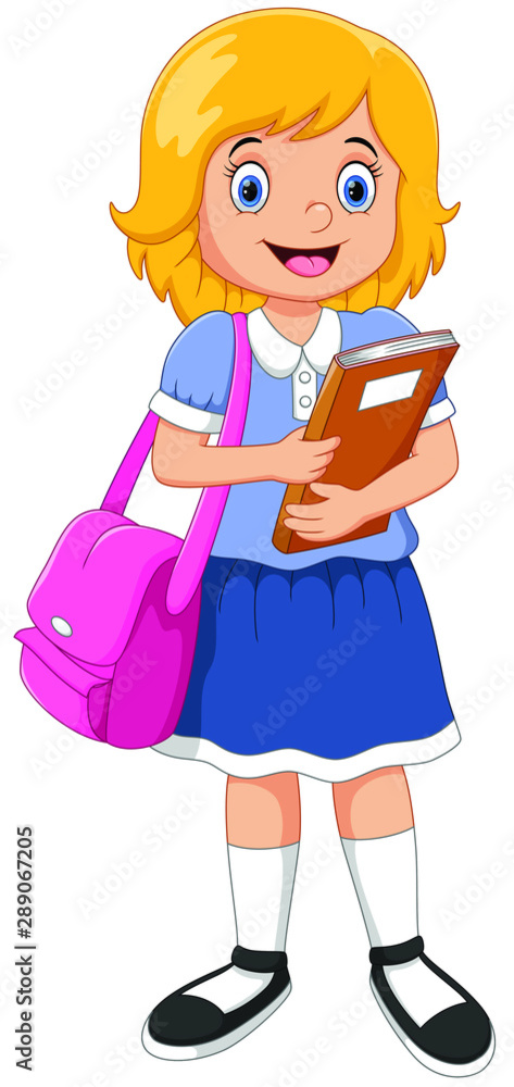 Vector illustration of cartoon happy school girl carrying book isolated on white background Stock Vector | Adobe Stock Vector illustration of cartoon happy school girl carrying book isolated on white background Stock Vector | Adobe Stock