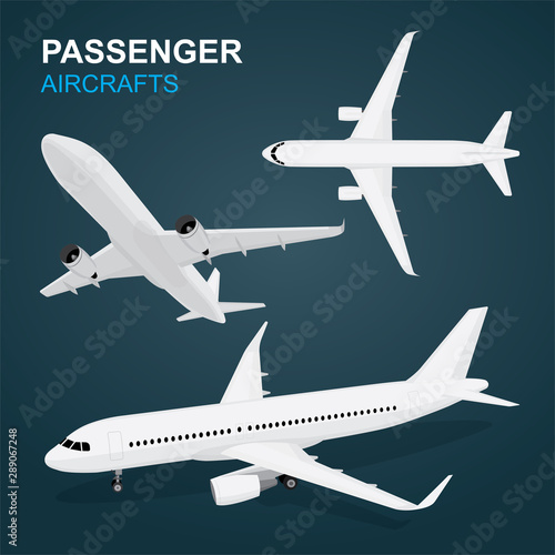 Passenger aircraft. Airplanes vector illustrations set. Part of set.