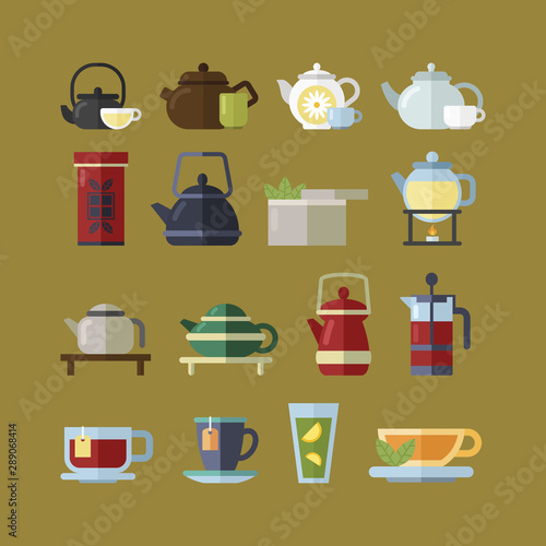 Set of types of tea for breakfast or tea ceremony. © kurdanfell