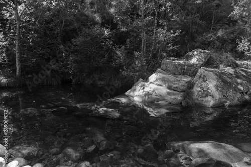 River and rocks in black and white