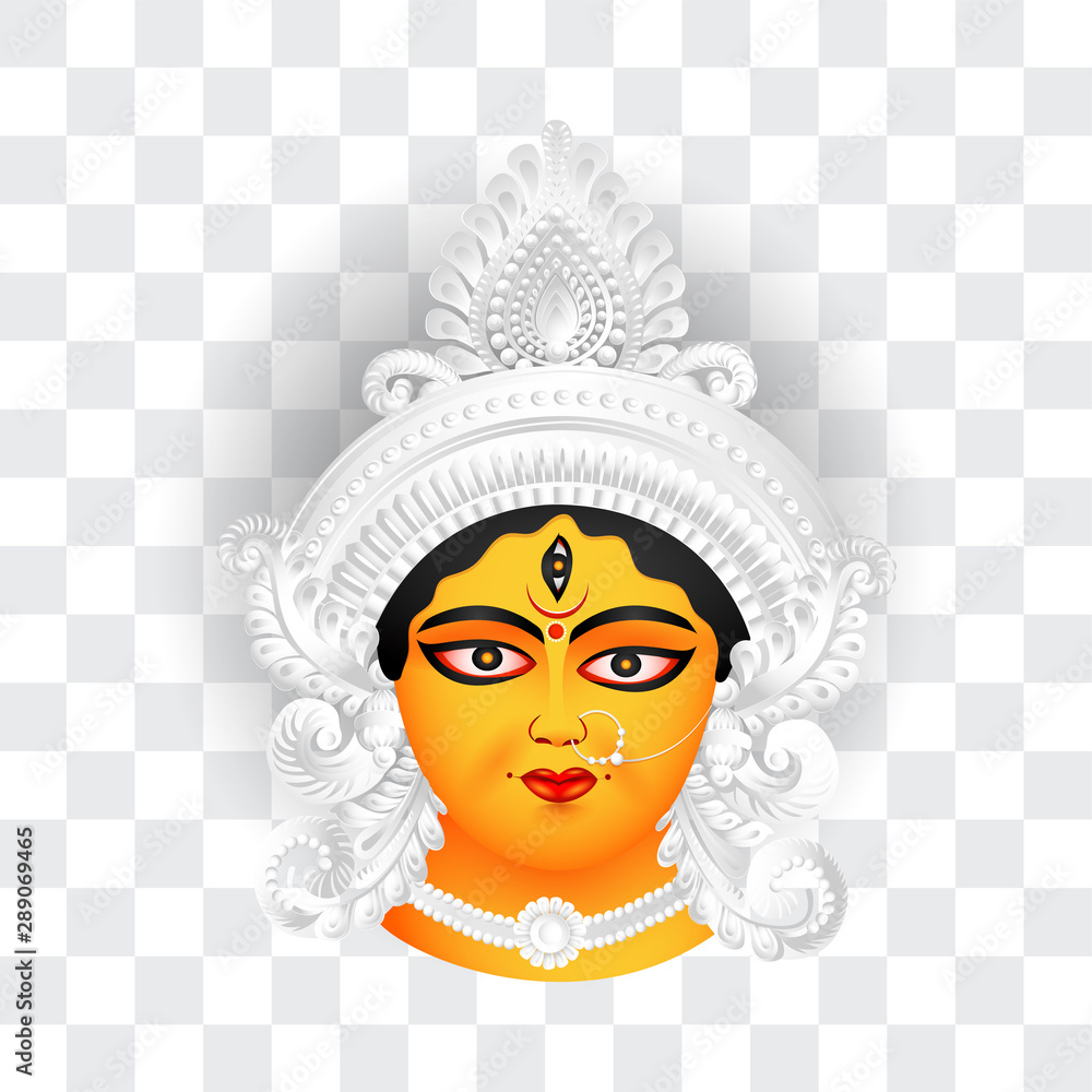 Beautiful maa durga face illustration for indian festival shubh navratri  and durga puja on PNG background. Stock Vector | Adobe Stock