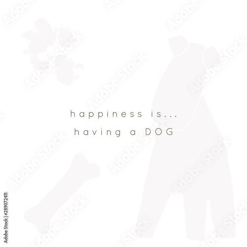 Vector minimal background for a pet related topic. Vector hand drawn objects. A dog, a bone and a paw print.