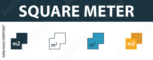Square Meter icon set. Four elements in diferent styles from real estate icons collection. Creative square meter icons filled, outline, colored and flat symbols