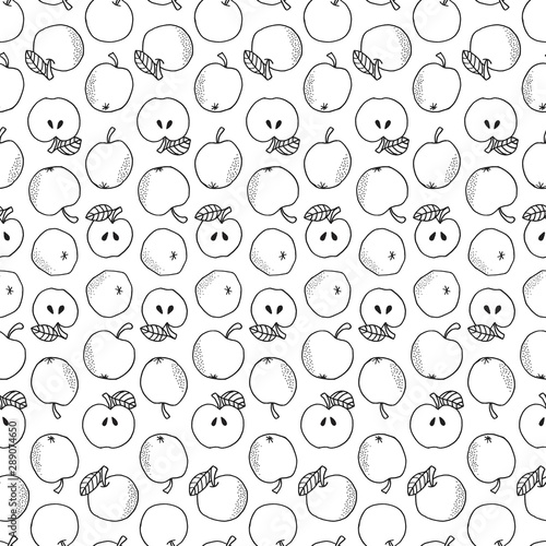 Vector seamless pattern. Hand drawn apples on white background. Natural background. For fabrics, invitations, blog, post, social media, book covers, wrapping paper..