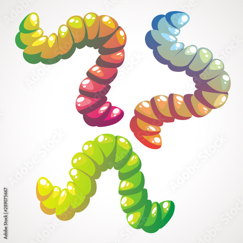 Funny cartoon Set of the gummy jelly worms in bright colors.