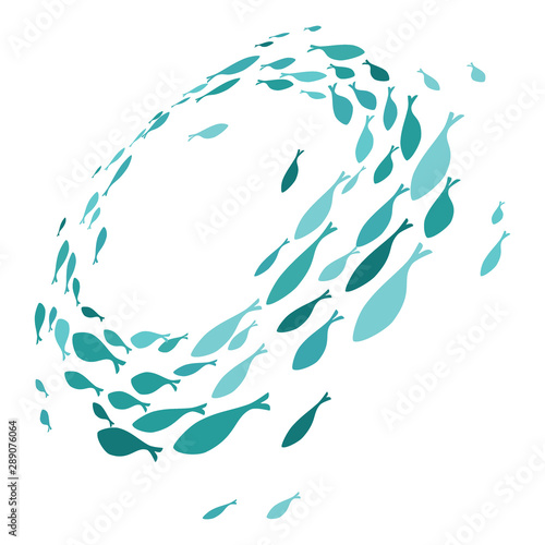 Canvas Print Colored silhouettes school of fish