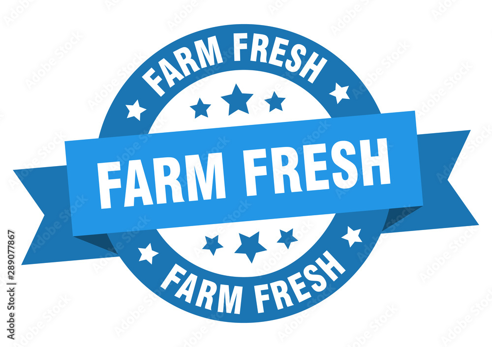 farm fresh ribbon. farm fresh round blue sign. farm fresh