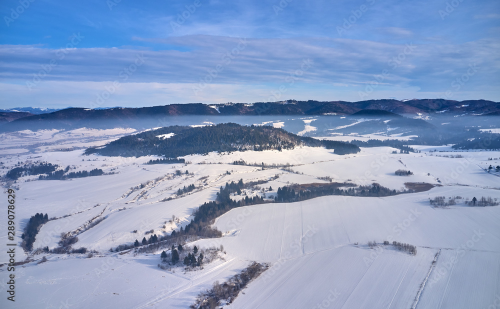 Amazing aerial view of a winter Landscape by the drone Amazing aerial view of a winter Landscape by the drone