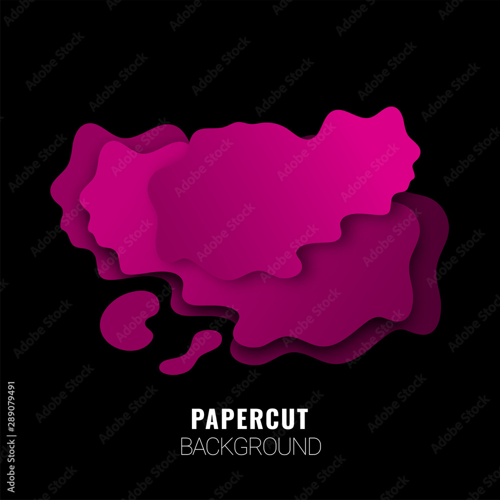 Pink paper cut fluid art abstract element on black background.