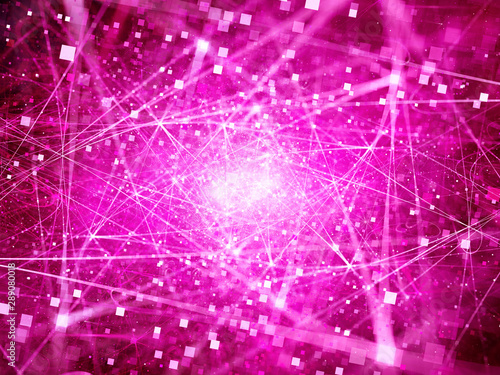 Purple glowing connections in space with particles