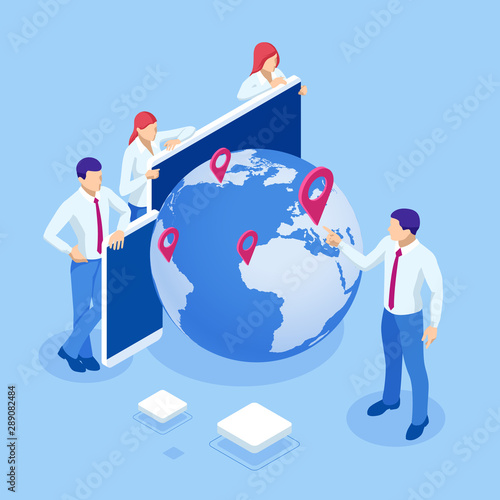 Isometric Global business of connections and information transfer in the world. Global network connection.