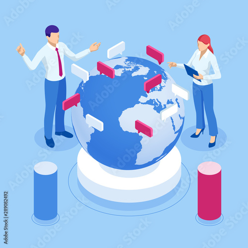 Isometric Global business of connections and information transfer in the world. Global network connection.
