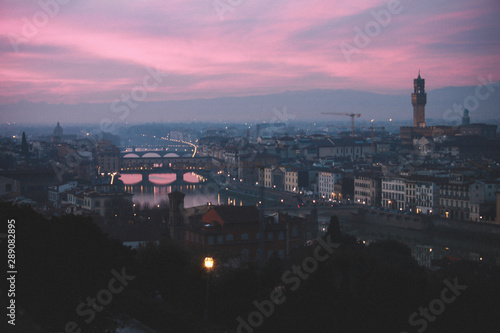 Pink and beautifull sunset in Firenze panorama view 