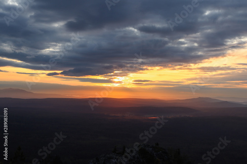 Sunset in the mountains. South Ural. Russia