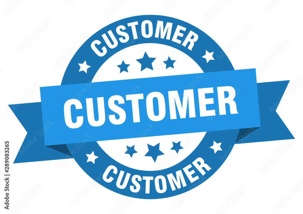 customer ribbon. customer round blue sign. customer
