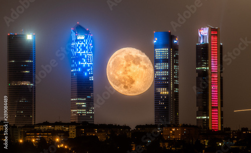 Madrid Skyline with full moon