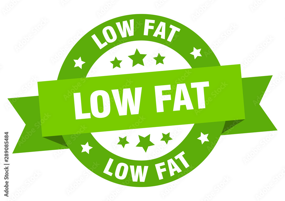 low fat ribbon. low fat round green sign. low fat