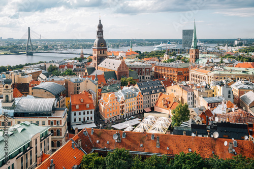 Riga old town panoramic view from St. Peter's Church observatory in Latvia photo