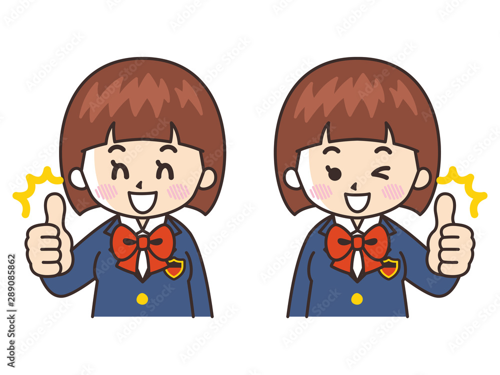 サムズアップする中高生の女子 サムズアップする中高生の女子