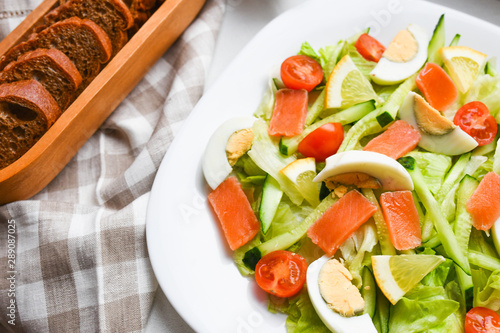 vegetable salad. view from above. light breakfast. healthy vegetables