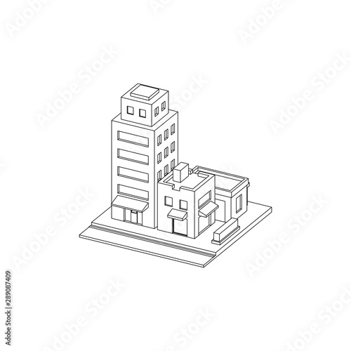 Mini City Block Isometric Line Art
