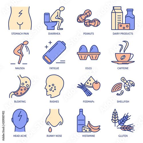 Food allergy icon set in line style