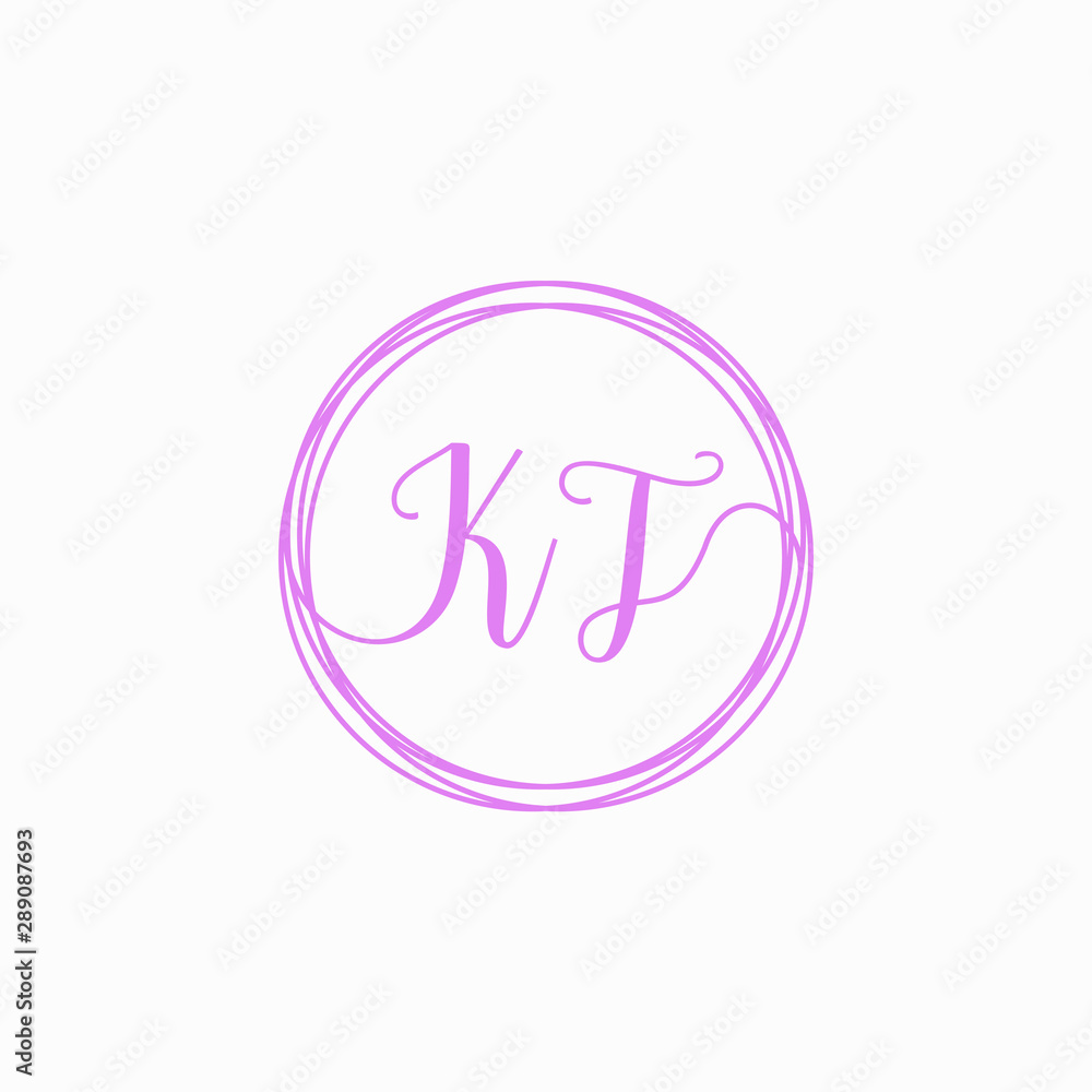 KT Initial Handwriting logo template, Creative fashion logo design, couple concept -vector