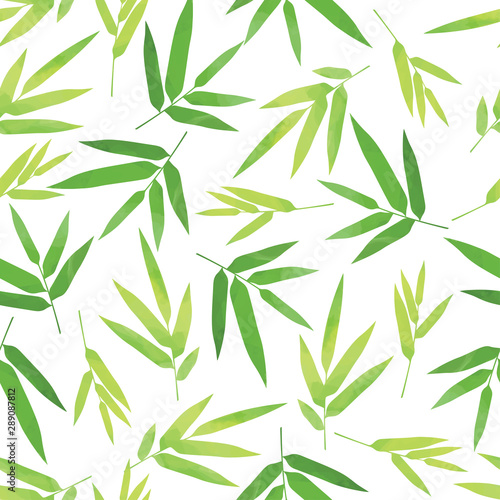 Fototapeta Naklejka Na Ścianę i Meble -  Bright green bamboo leaves seamless pattern on white background