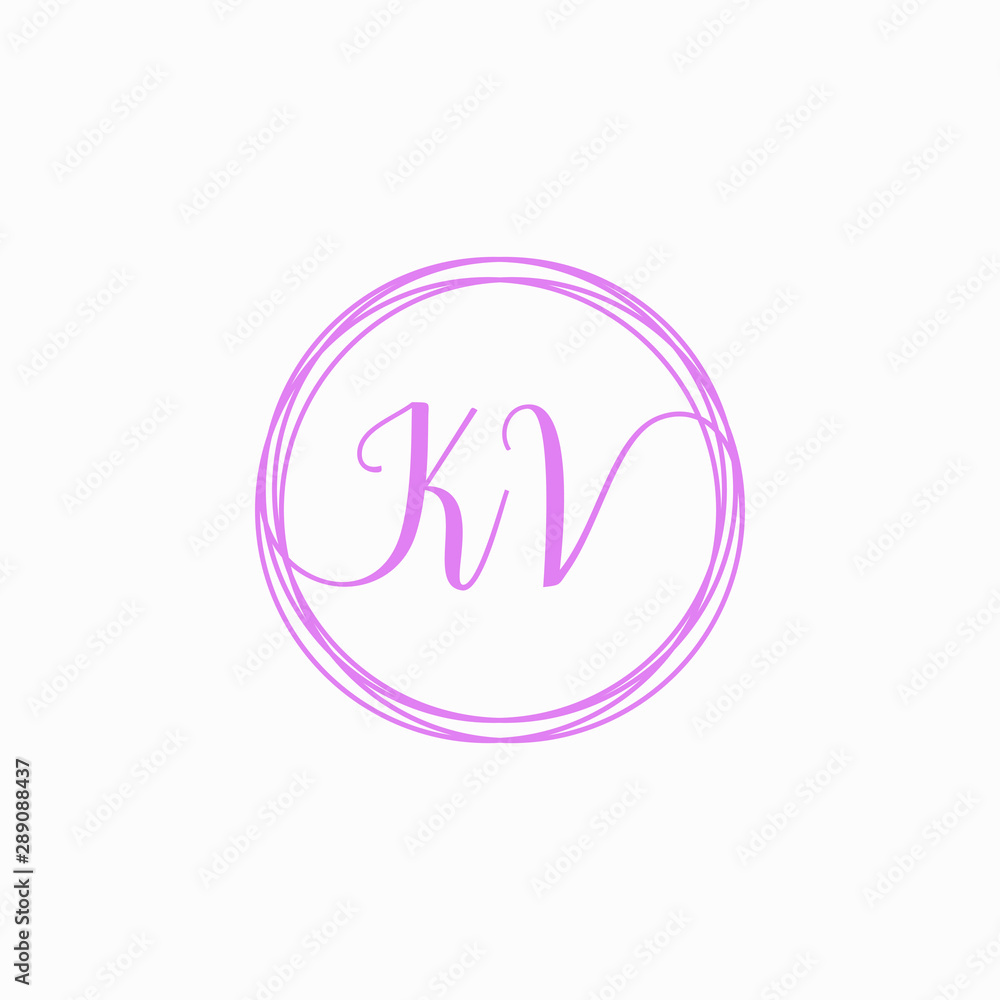 KV Initial Handwriting logo template, Creative fashion logo design, couple concept -vector