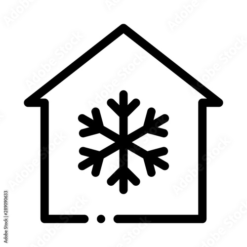 Building And Snowflake Cooling Equipment Vector Icon Thin Line. Cool And Humidity, Airing, Ionisation And Heating Concept Linear Pictogram. Conditioning Related Monochrome Contour Illustration