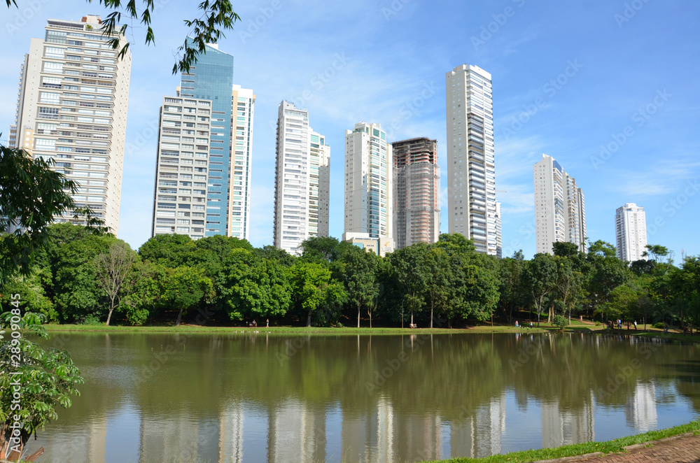 Residential buildings by the lake in Goiania, Goias, Brazil 