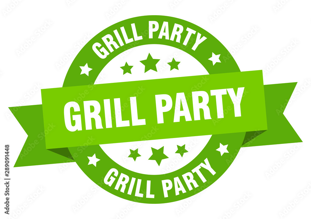 grill party ribbon. grill party round green sign. grill party