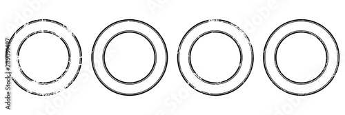 Set of round stamps in grunge style black on white background