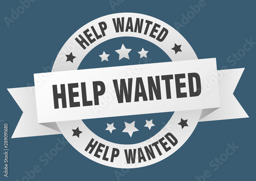 help wanted ribbon. help wanted round white sign. help wanted
