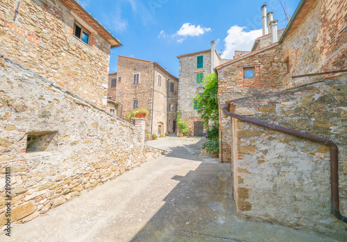 Montemerano (Italy) - The awesome historical center of the medieval and renaissance stone town in Tuscany region, on the hill; province of Grosseto.