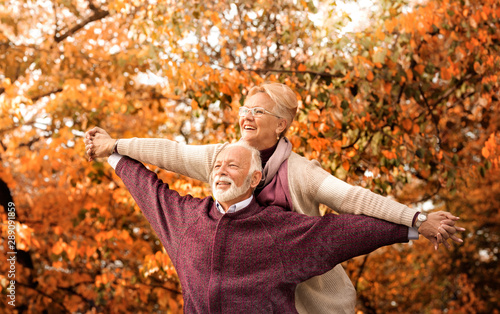 Happy senior couple with outstretched arms enjoying in retirement © Cherries