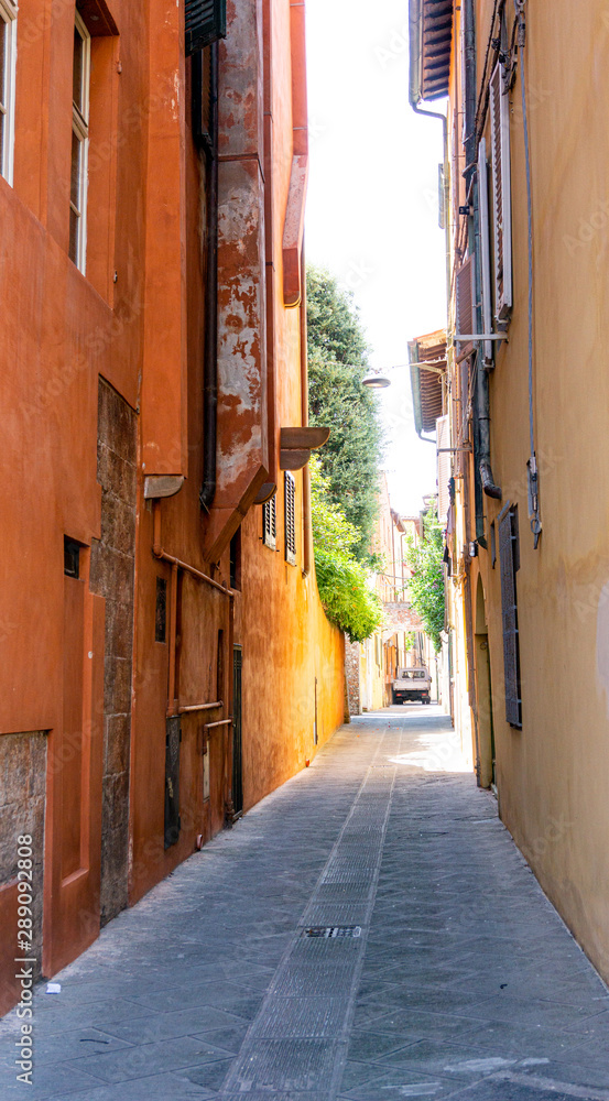 Beauty and narrow street with colorful houses in Pisa,Tuscany, Italy