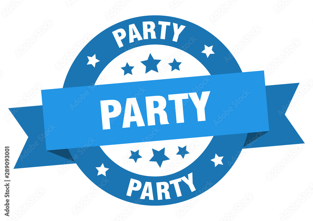 Fototapeta premium party ribbon. party round blue sign. party