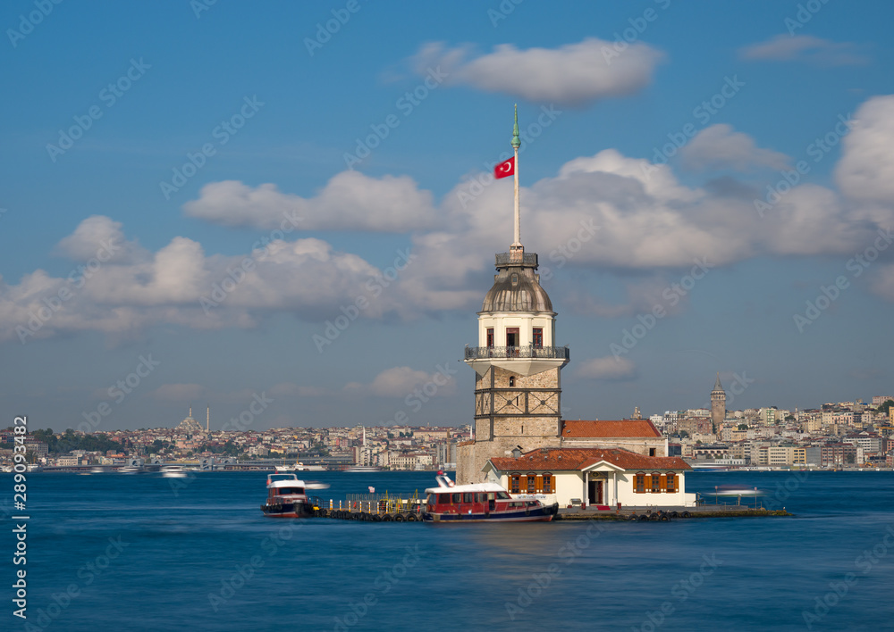 Maiden's Tower and blue cloudy sky