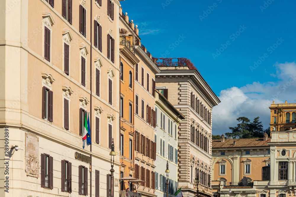 ROME, ITALY - January 17, 2019: Traditional street view of old buildings. Rome is a city and special comune in Italy. With 2.9 million residents. Rome, ITALY