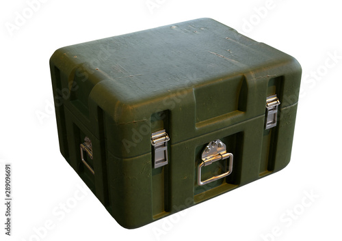Canvas Print Green military storage box for war equipment isolated on white background