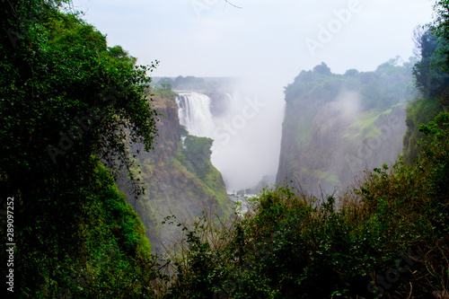 Victoria falls   Lozi  Mosi-oa-Tunya   The Smoke that Thunders   is a waterfall in southern Africa on the Zambezi River at the border between Zambia and Zimbabwe
