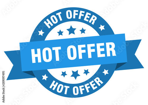 hot offer ribbon. hot offer round blue sign. hot offer