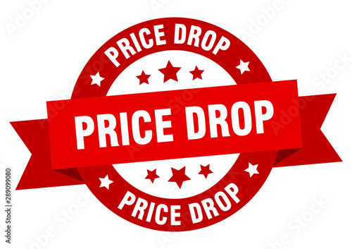 price drop ribbon. price drop round red sign. price drop