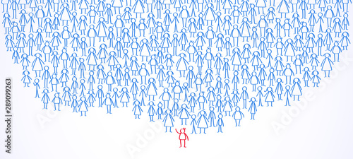 March of activists with male leader, group of stick figures
