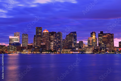 Boston skyline at dusk with skyscrapers reflection on the ocean, Massachusetts, USA © vlad_g